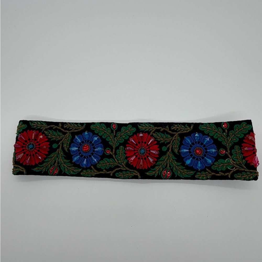 Elegant Floral Embroidered and beaded belt - Black, Red, Blue, Green